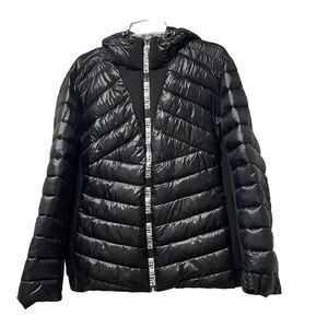 Calvin Klein Women's Quilted Puffer Jacket‎ Hooded Zip-Up Black Coat
